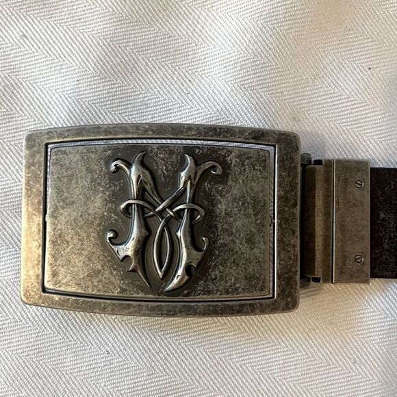 Fleur de Lis reversible pewter type belt buckle. Monogram M on the reverse side - Picture 2 of 12